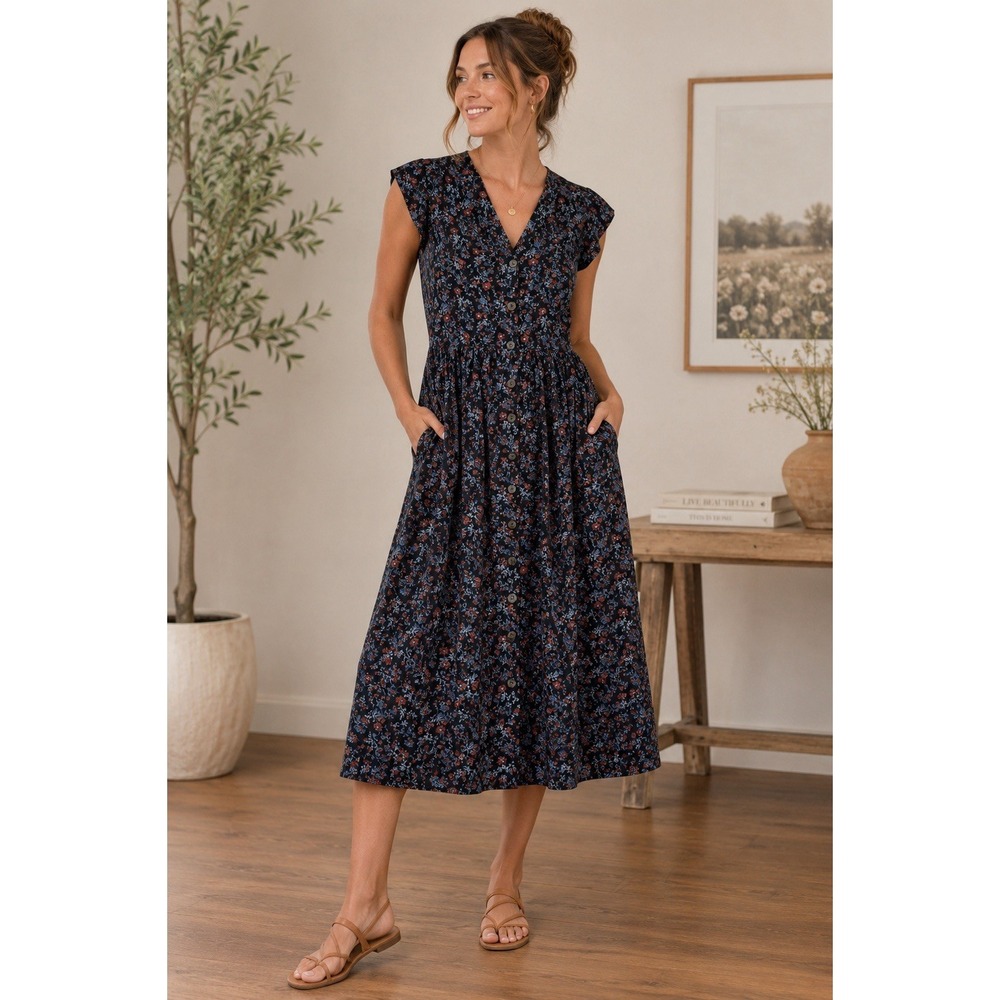 Madewell Navy Floral Midi Dress